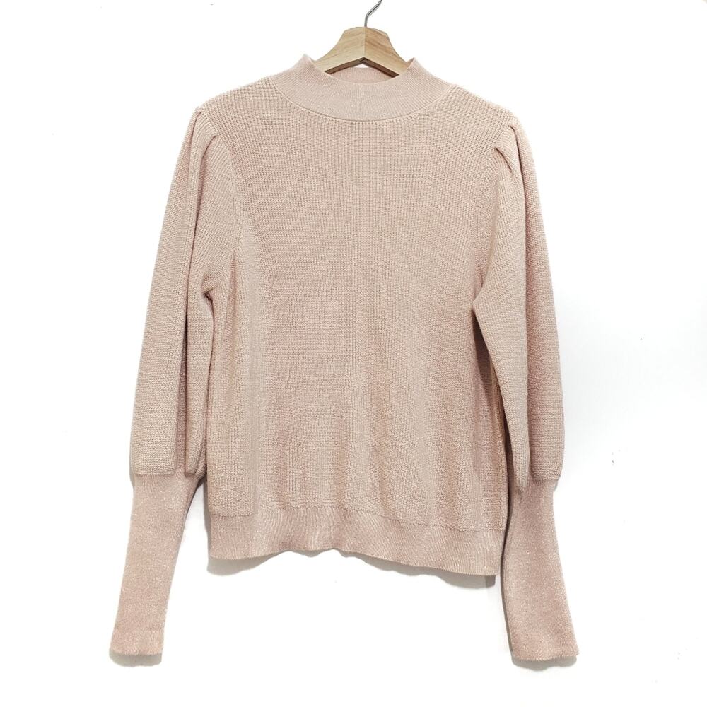 WHBM Metallic Sparkle Mock Turtleneck Balloon Sleeve Sweater XL Petite